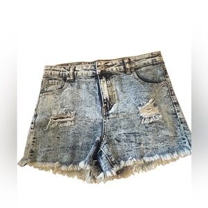 GOGO Jeans Acid Wash Distressed High Rise Frayed Denim Shorts Y2K Grunge Size 8